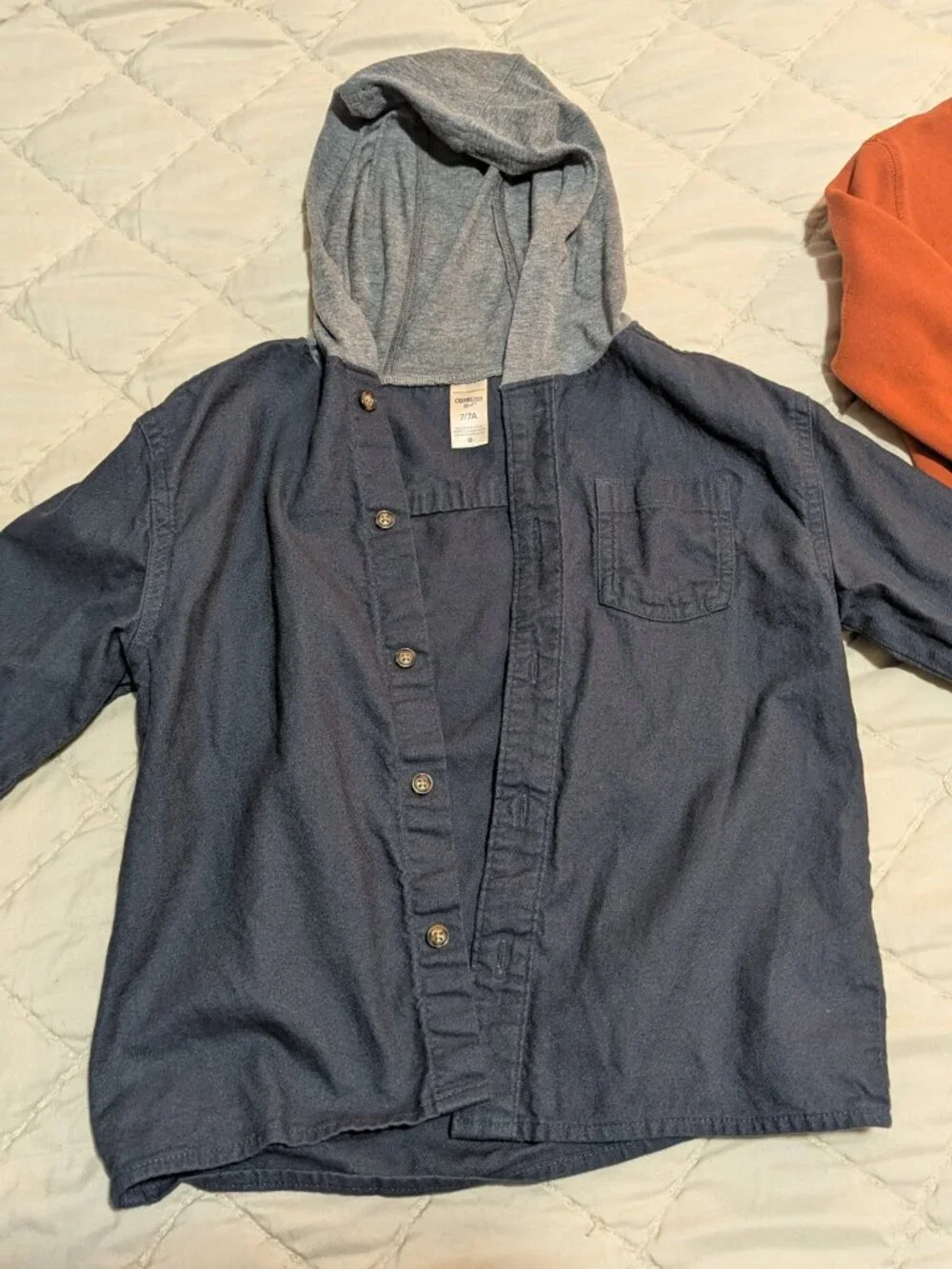 Boys Long Sleeve Button Down Shirt and Orange Sweatshirt